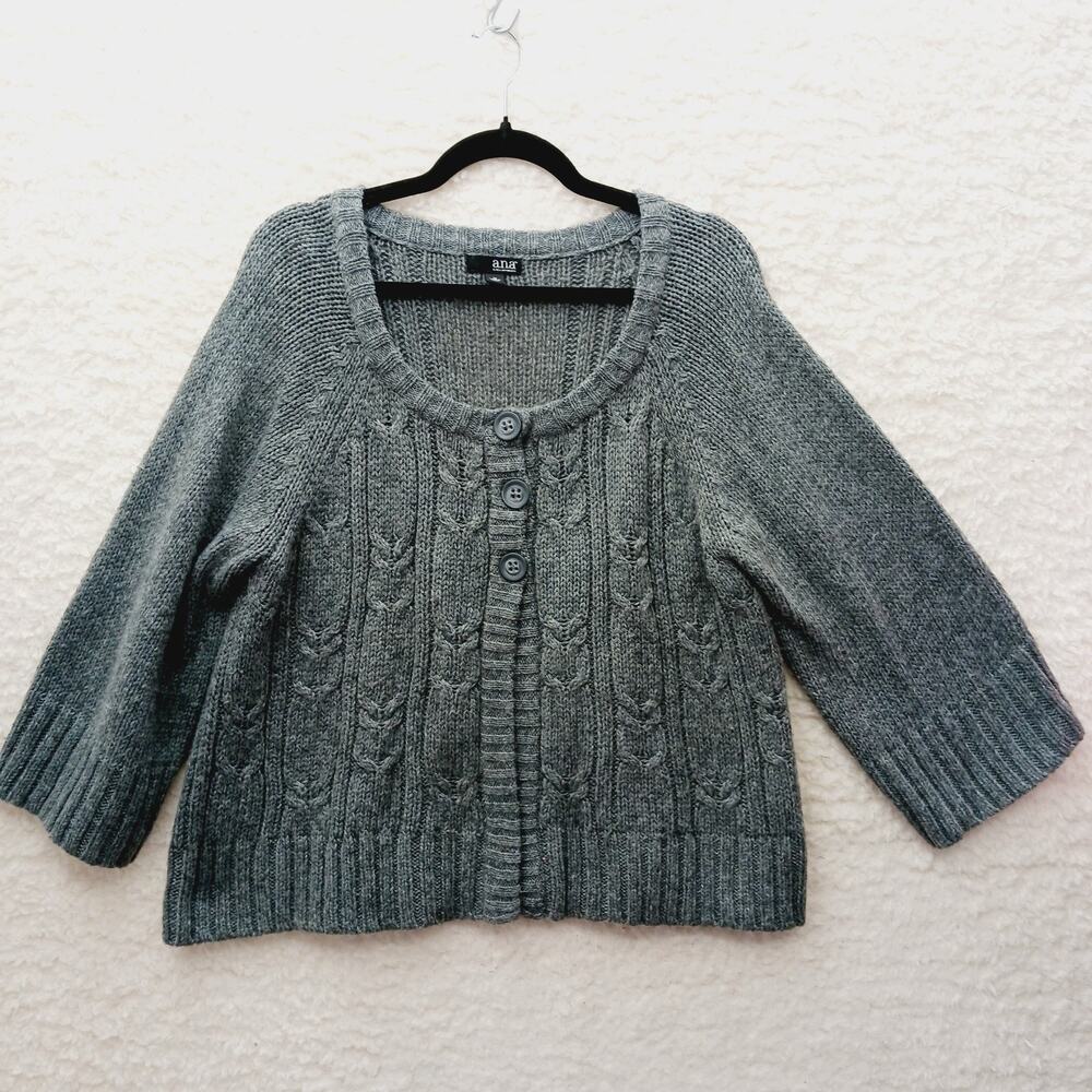 Sweater Cardigan Gray Alpaca Wool Cable Knit Quiet Luxury Heritage Classic Sz 1X